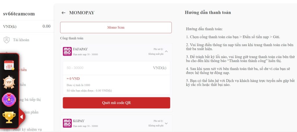Nạp tiền SV66 - Hướng dẫn qua 4 phương thức giao dịch 14 Phương thức nạp tiền qua Momo pay